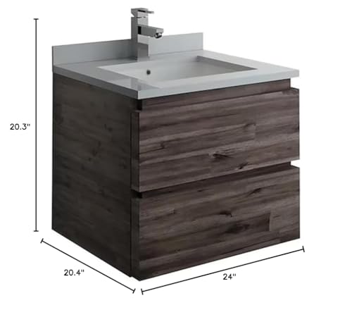 Fresca Formosa 24 Inch Wall Hung Modern Bathroom Vanity - Quartz Countertop & Ceramic Sink Included - Faucet Not Included