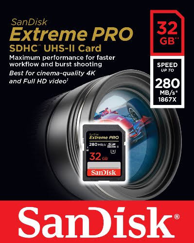 SanDisk 32GB Extreme Pro SD (sdhc) Card UHS-II 280MB/s