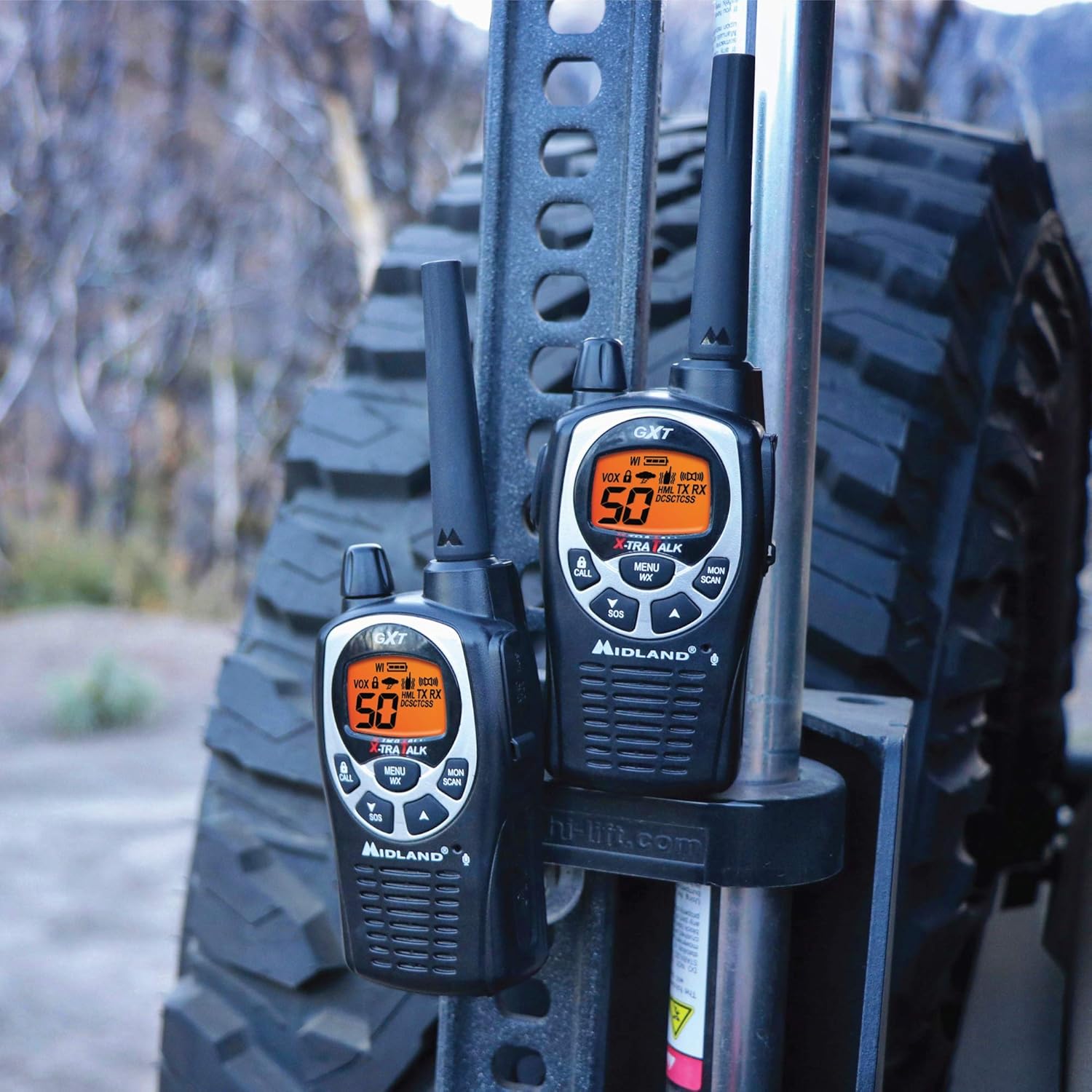 Midland GXT1000VP4 50 Channel GMRS Two-Way Radio - Up to 36 Mile Range Walkie Talkie - Black/Silver (Pack of 4)