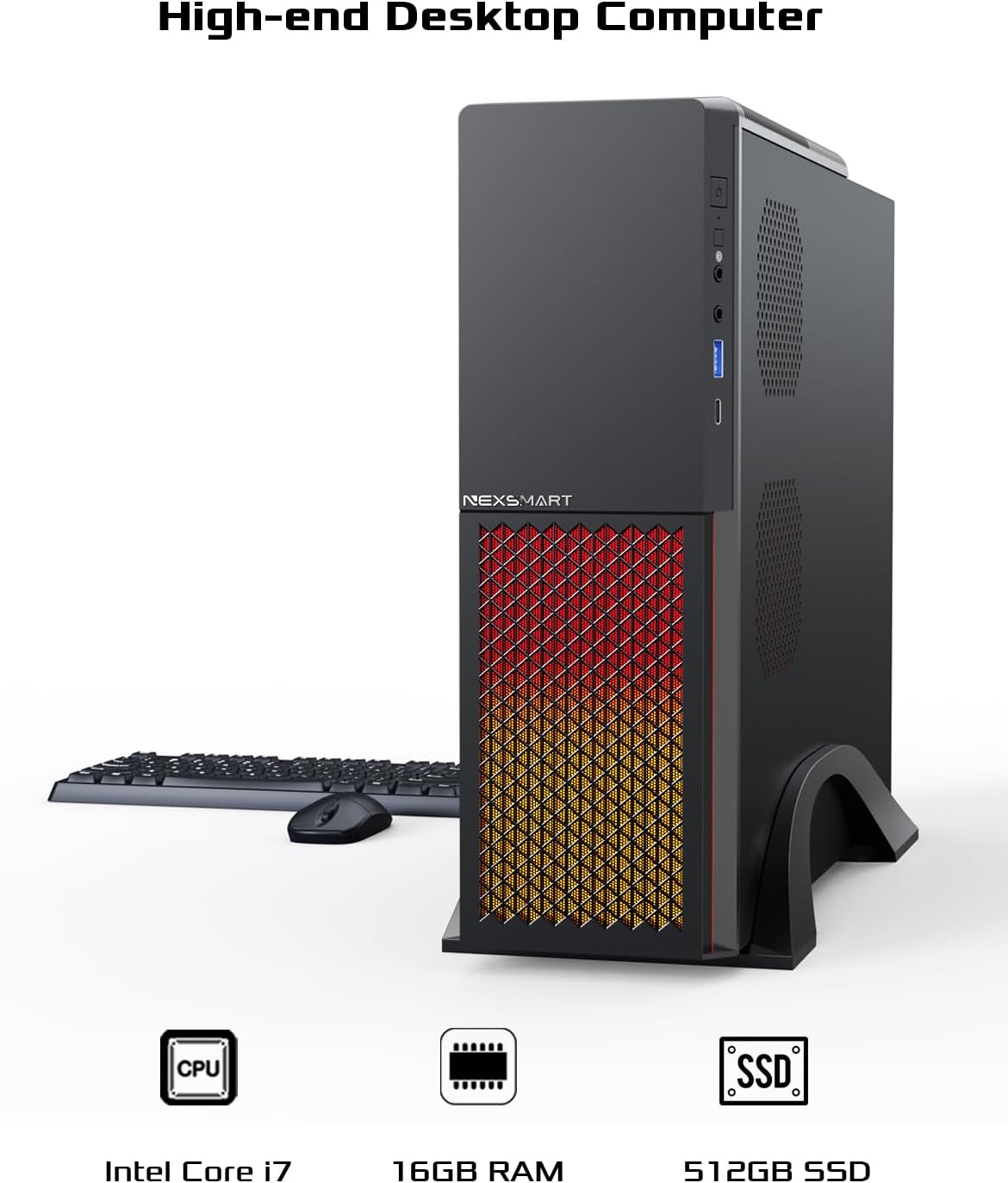 Desktop Computer PC 16GB RAM 512GB SSD Core i7-4765T Processor with 2.4G/5G/6G WiFi6E Bluetooth 5.3, Small Size and RGB Light, Mouse Keyboard