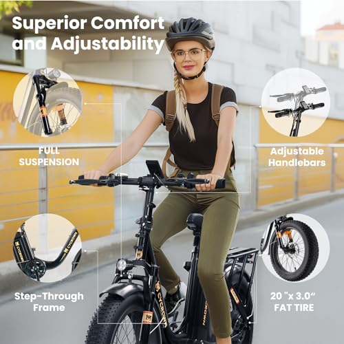CycFree Electric Bike for Adults,1000W Peak Motor Ebike with 48V 15.6Ah Removable Battery up to 75+Miles & 20MPH Commuter Electric Bicycle, 20" Fat Tire All-Terrain Step-Thru 7-Speed E Bike