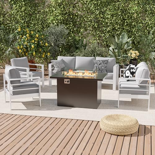 UDPATIO 8 Piece Aluminum Patio Furniture Set, Oversized Modern Outdoor Furniture Set with Olefin Fabric Cushion for Patio Deck Backyard, Dark Grey(with Waterproof Covers)