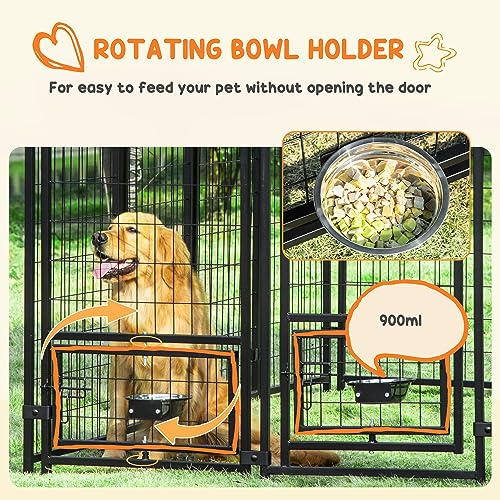 PawHut 4.6' x 4.6' x 5' Dog Kennel Outside, Welded Wire Outdoor Dog Kennel Run with Waterproof & UV Resistant Cover, for S&M Breeds, Chickens, Ducks, Black