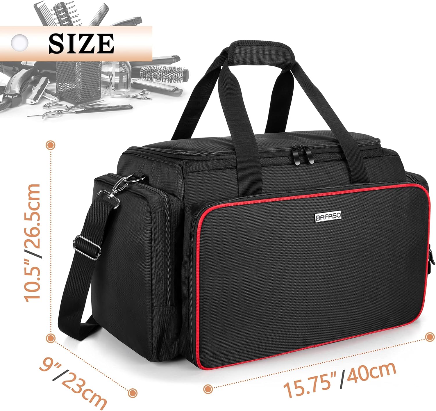 BAFASO Large Barber Bag with Adjustable Dividers, Travel Barber Case Holds Various Hair Cutting Tools (Bag Only), Black