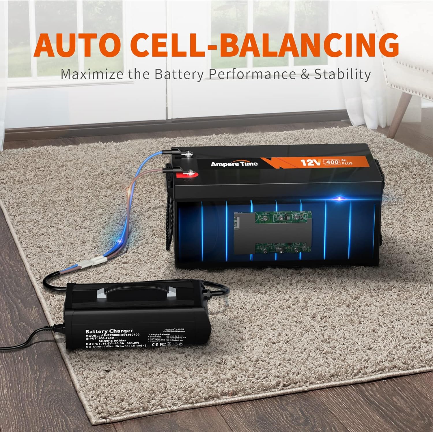 Ampere Time 12V 200Ah LiFePO4 Battery with 14.6V 20A Dedicated Lithium Battery Charger; Built-in 200A BMS, 4000+ Cycles, Perfect for RV, Solar, Marine, Overland, Off-Grid Application��
