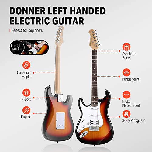 Donner DST-100B 39 Inch Electric Guitar Beginner Kit Solid Body Full Size Black HSS for Starter, with Amplifier, Bag, Digital Tuner, Capo, Strap, String,Cable, Picks