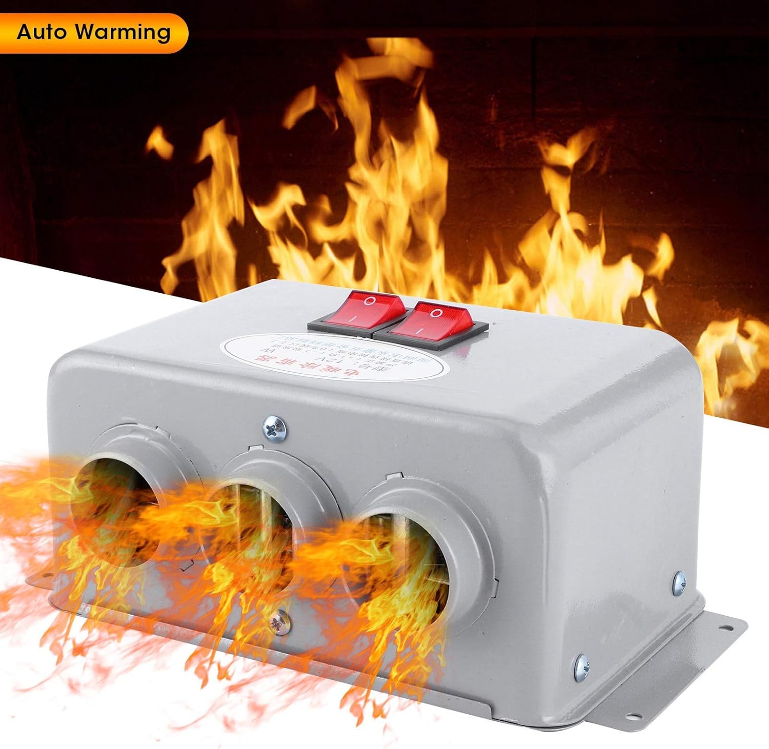 Akozon 12V Compact Car Heater 3 Hole 600W-800W Winter Fast Heating Warmer Frost Removing Low Noise for 12 Volt Heater Pack of 2