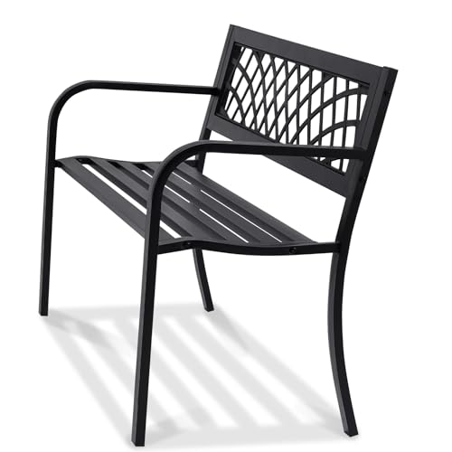 VEVOR 480 lbs Load Capacity, 38.8 inches Metal, Outdoor Backrest and Armrests, Patio Bench for Garden, Park, Yard, Front Porch, Metal-40 inch, Black