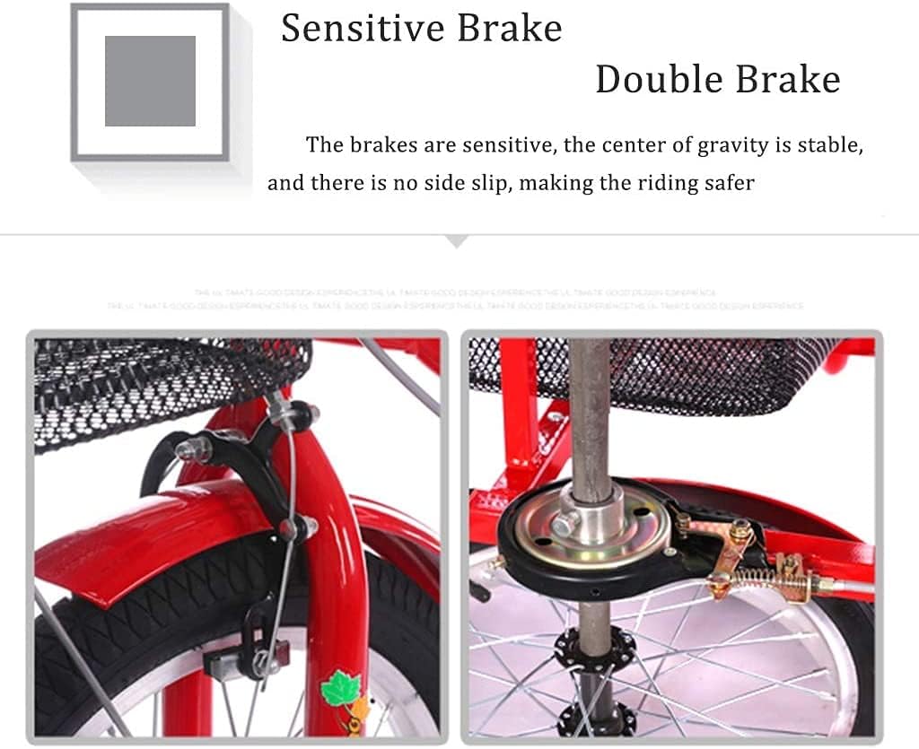 Adult Tricycle - 3 Wheel Bikes for Adults Shopping Foldable Adult Trike Manpower Pedal 16Inch Single Speed 3 Wheel Bike for Seniors Elderly with Dual-Drive and Shock-Absorbing Seat