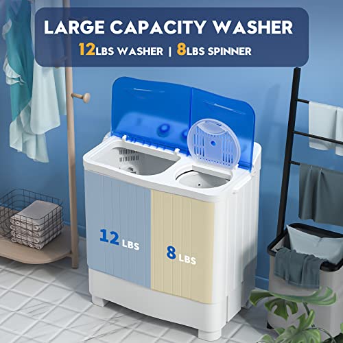 VCJ Portable Washing Machine, Twin Tub Washing Machine Laundry Compact Washer spinner Combo, Washer and Spinner dryer for Apartments RVs and Dorms
