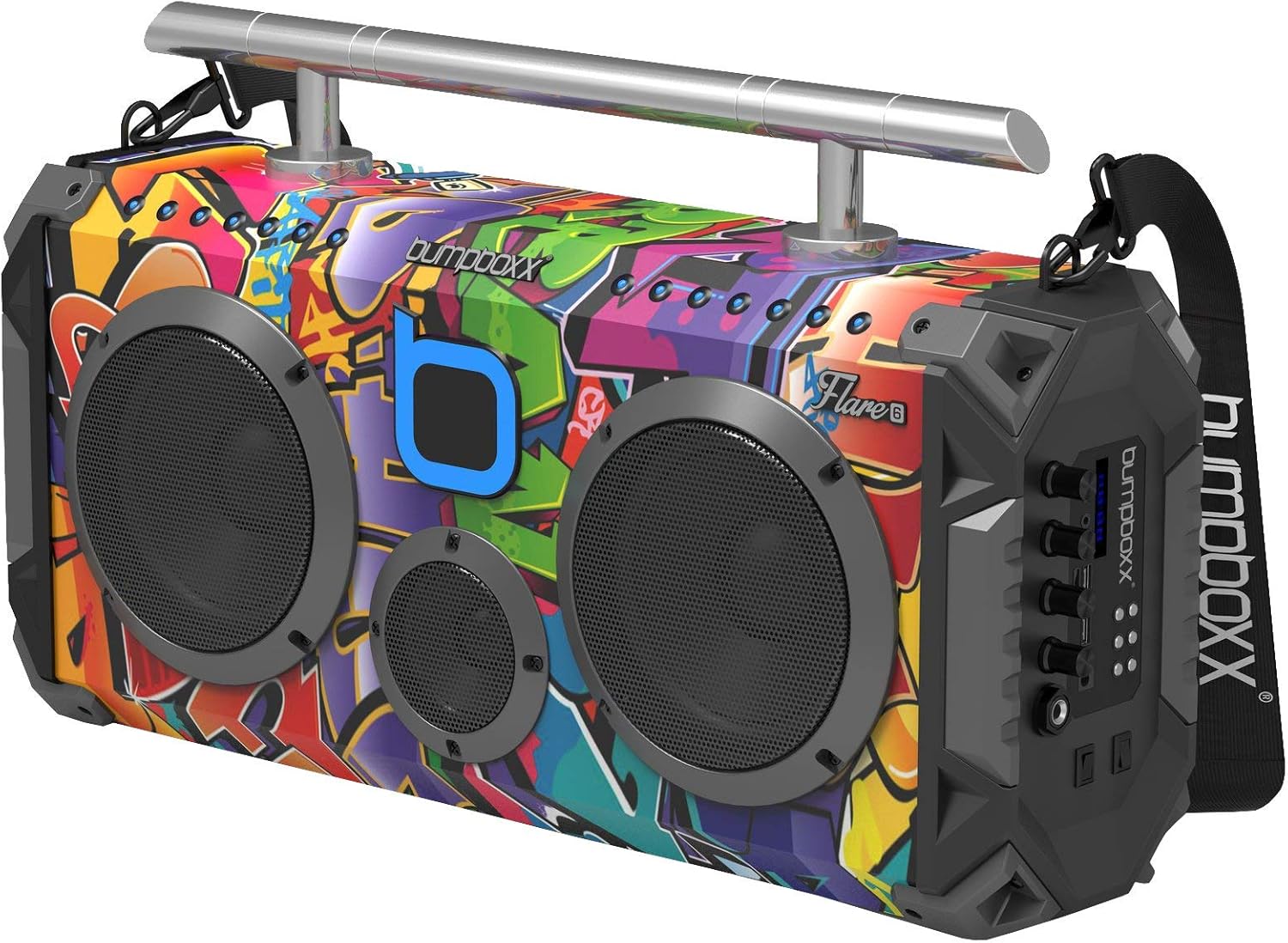 Bumpboxx Bluetooth Boombox Flare6 Black Graffiti BBG | Retro Boombox with Bluetooth Speaker | Rechargeable Bluetooth Speaker