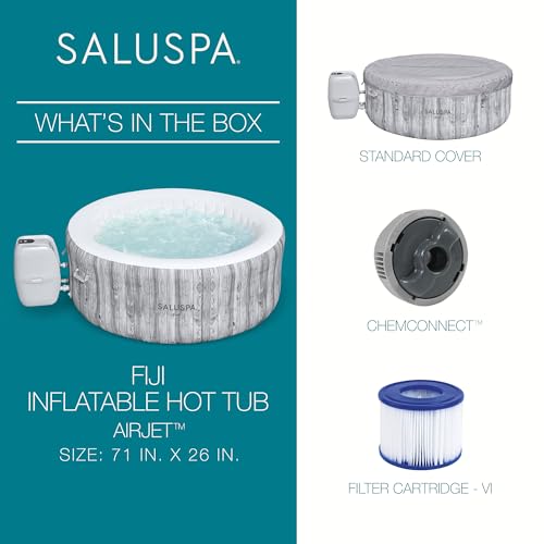 Bestway SaluSpa Cancun AirJet 2 to 4 Person Inflatable Hot Tub, 71 x 26 Inch Round Portable Outdoor Spa with 120 Soothing Jets and Cover, Gray