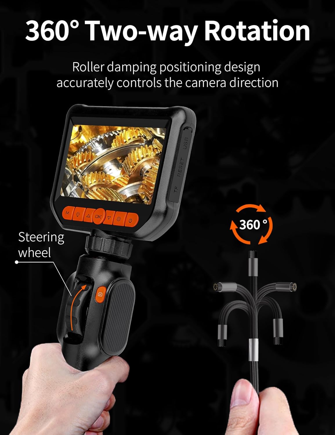Daxiongmao Endoscope Camera with Light, Two-Way Articulating Borescope, IP67 Waterproof Sewer Camera, Borescope camera with light, 1080 HD Endoscope, 5.0 ft Semi-Rigid Cable Endoscope, Gadgets for Men