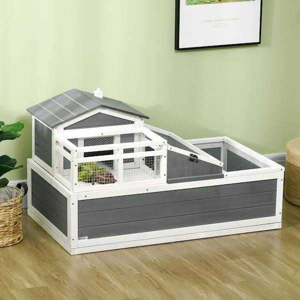 PawHut 3-Room Tortoise Habitat House w/ Balcony &amp; 2 Stories Wooden Indoor/Outdoor Tortoise Enclosure - Pet Supplies online store