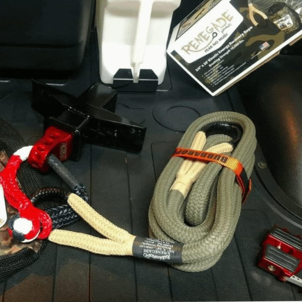 Bubba Rope RENEGADE 176655BKG Off-Road Power Stretch Kinetic Kit 3/4" x 20' ft. Recovery Rope With Breaking Strength of 19000 Lb. In Tan / Green, Ideal for Recovery and Towing Stuck Vehicles