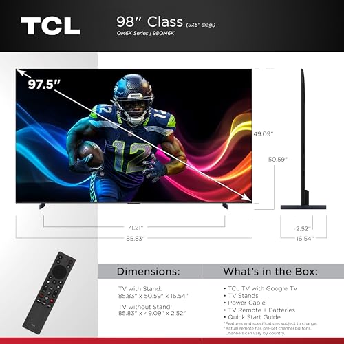 TCL 65-Inch Class QM6K Series QD-Mini LED 4K UHD Google Smart TV Best Value Mini-LED TV - QLED, 144hz, 288hz Gaming Rate, High Contrast Screen, Onkyo Audio, Dolby Atmos (65QM6K, 2025 Model)