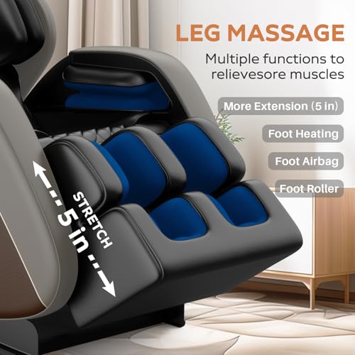 Massage Chair Full Body, Zero Gravity Massage Chair with Auto Modes, Airbag Massage, 6 Fix Point Rollers, Foot Massage, Heating, Touch Screen Controller, Gray Home Relaxation Recliner with Massage