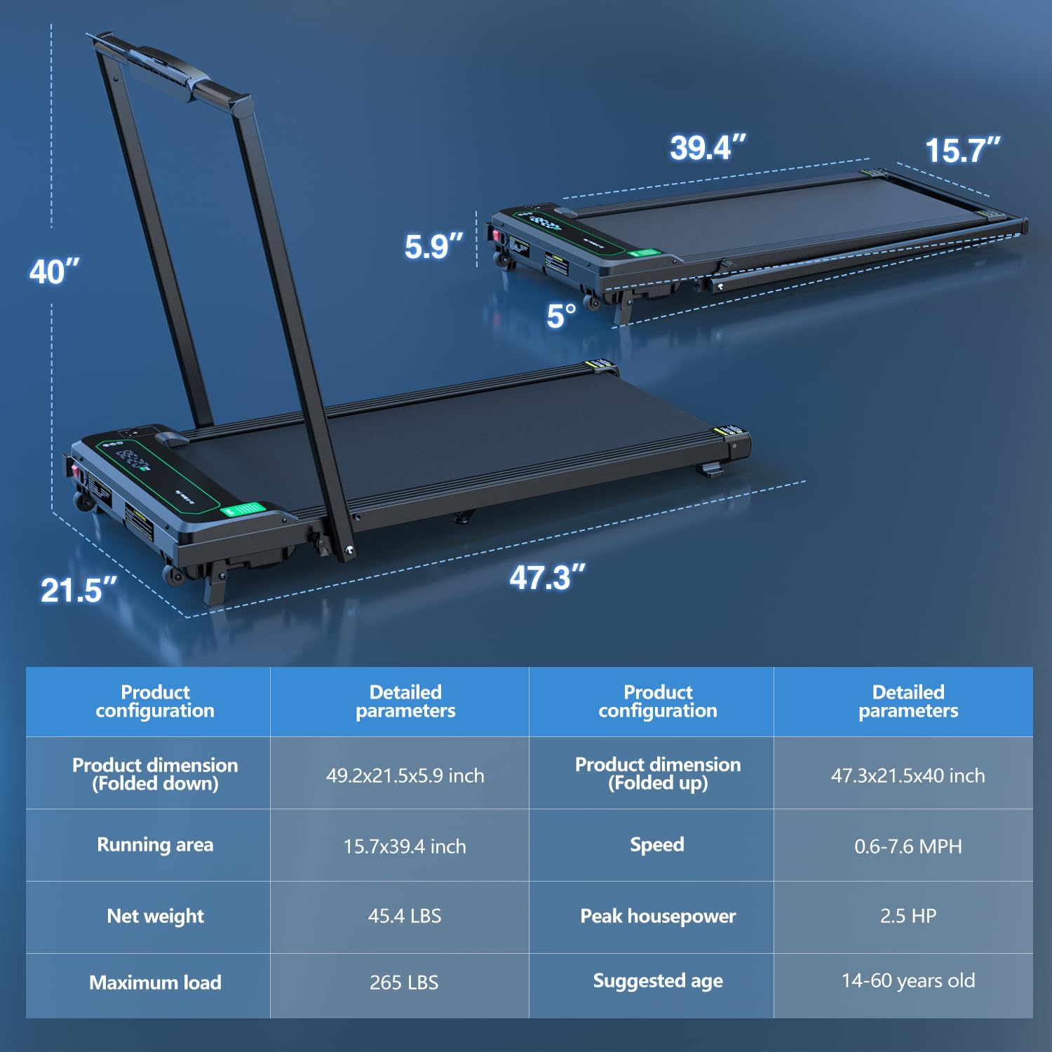 TOGOGYM Walking Pad, Under Desk Treadmill for Home/Office, 2 in 1 Folding Treadmill with Remote Control LED Display