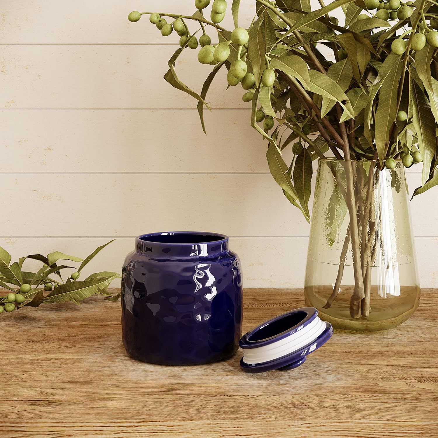 Barnyard Designs Ceramic Airtight Kitchen Canister Decoration with Lid, Rustic Farmhouse Country Decor Container for Sugar, Flour, Coffee or Tea Storage, 5 x 6, Royal Blue