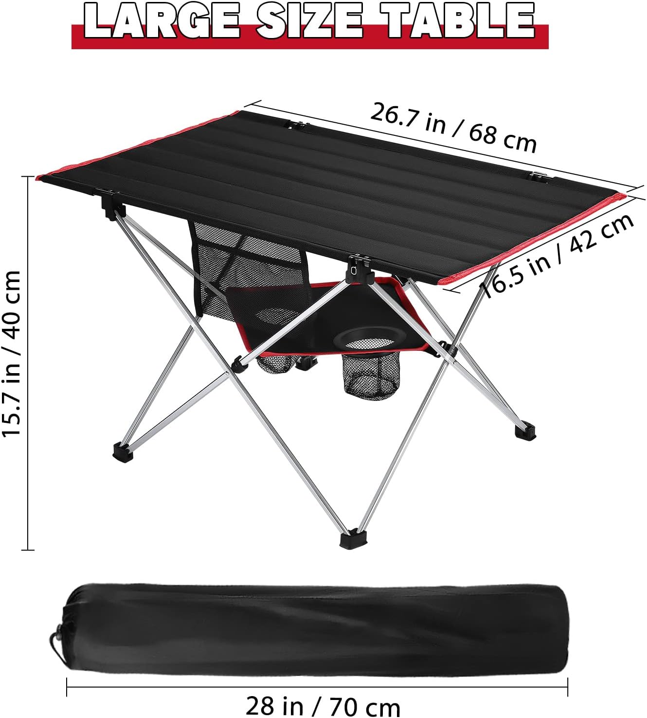 Outdoor Folding Camping Table Lightweight: Portable Camp Table with Cup Holders and Carrying Bags Outside Camping Tables That Fold Up Lightweight for Outdoor Picnic Beach Hiking Travel Fishing Medium