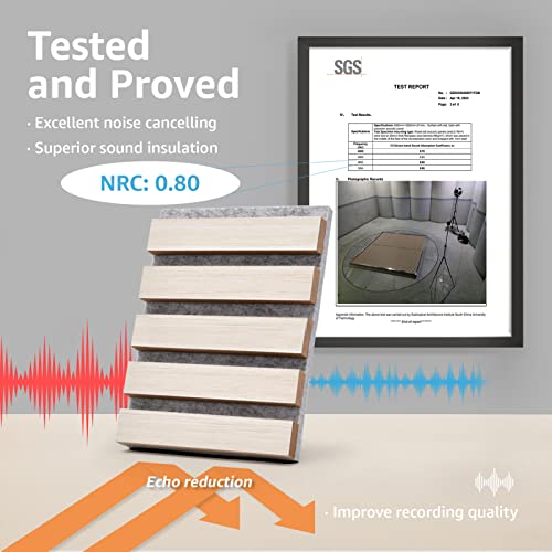 Art3d 4pcs-107 x 8in Slat Acoustic Panel for Wall and Ceiling, 3D Fluted Sound Absorbing Panel with Wood Finish, White Elm