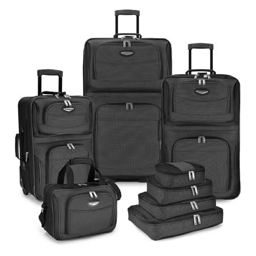 Travel Select Amsterdam 4-Piece Softside Expandable Luggage Set, Lightweight 2-Wheel Upright Suitcases, Travel Tote, Packing Cubes, Gray