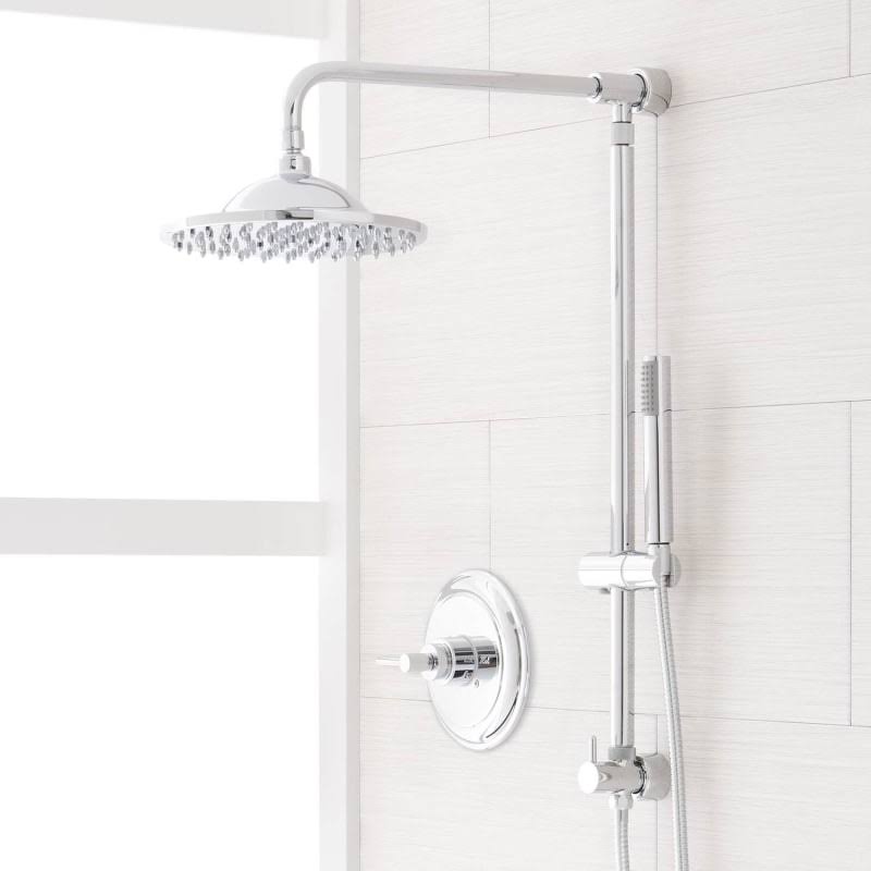 Signature Hardware 903783-12 Bostonian Shower System with 12x22 Rain Shower Head Hand Shower - Rough in Included Chrome Showers