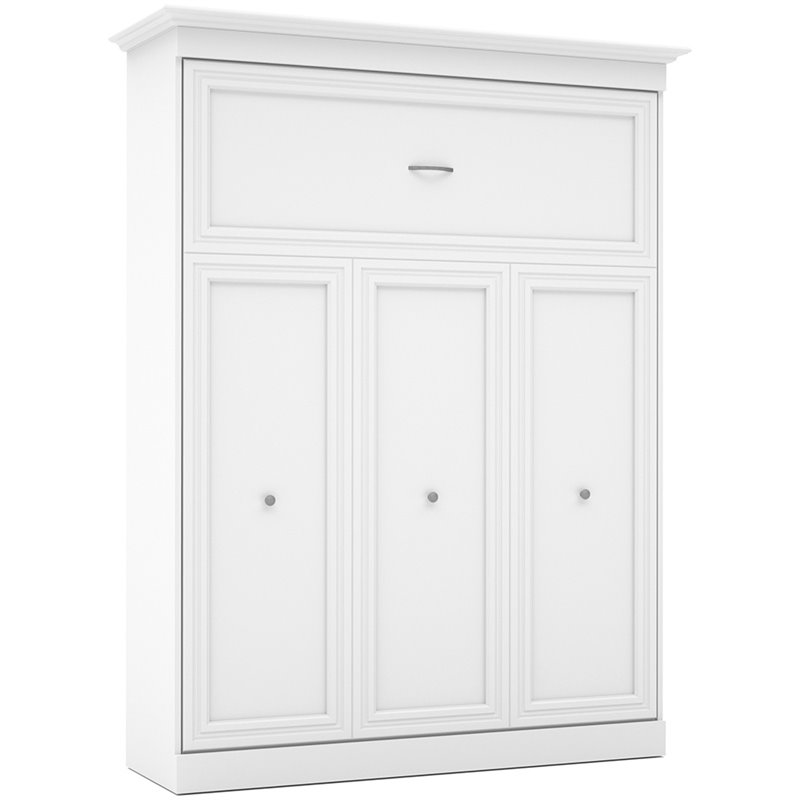 Atlin Designs Wood Queen Murphy Bed with Sofa & Organizer in White/Gray