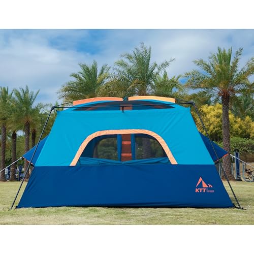 KTT Extra Large Tent 10-12-14 Person(Style-B),Family Cabin Tents,2 Rooms,3 Doors and 3 Windows with Mesh,Straight Wall,Waterproof,Double Layer,Big Tent for Outdoor,Picnic,Camping,Family Gathering