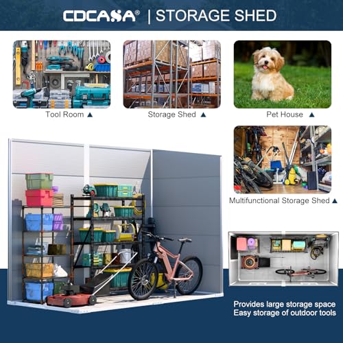 CDCASA 8x6 FT Resin Storage Shed, Waterproof Large Outdoor Sheds with Floor & Lockable Door & 2 Windows, Plastic Tool Shed for Outside, Backyard, Patio, Poolside, Bike, Dove Grey