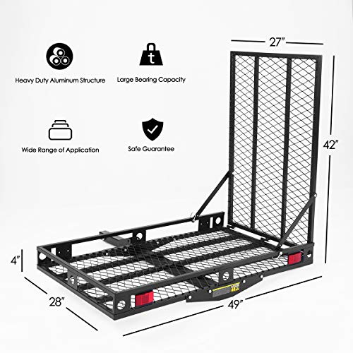 IRONMAX Hitch Cargo Carrier with Ramp, Heavy Duty Folding Mobility Scooter Wheelchair Hitch-Mounted Carrier for Car, Truck, SUV, RV, 500LBS Weight Capacity