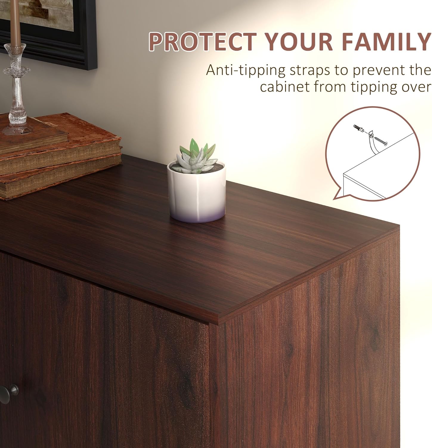 HOMCOM Sideboard Buffet Cabinet, Kitchen Cabinet with 2 Cupboards, 3 Drawers and Adjustable Shelves, Coffee Bar Cabinet for Living Room, Entryway, Brown