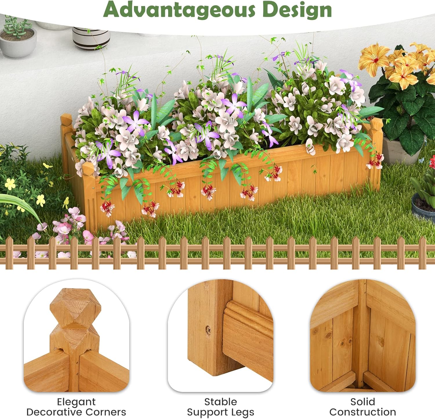 Giantex 2 Pcs Raised Garden Bed, Wooden Planter w/Drainage Holes, Rectangular Plant Box for Vegetables Flowers Herbs Fruit Growing, Raised Container for Garden Patio Balcony, Easy Assembly