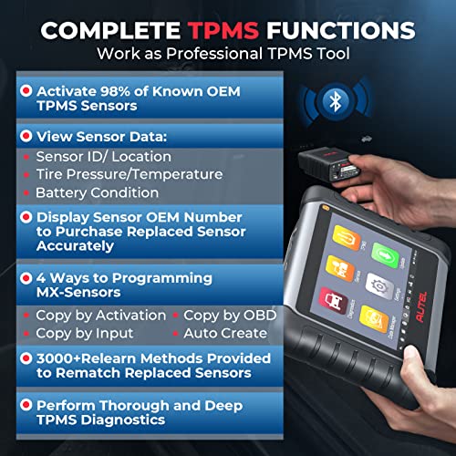 Autel MaxiCOM MK808S-TS Scanner, 2024 Complete TPMS Check/Activate/Relearn Tool, Same as MX808S-TS MK808Z-TS, 28+Service, BT Full System Scan,Bidirectional, FCA AutoAuth,Upgrade of MK808BT PRO MK808S