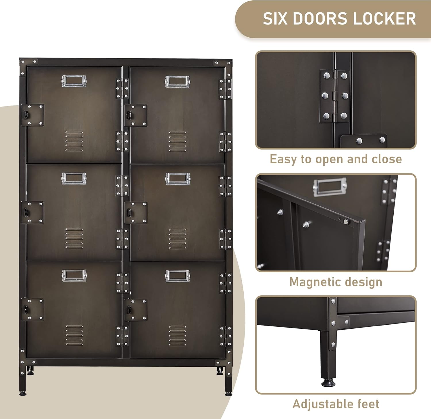 Metal Storage Cabinet, Storage Locker Employees Locker with 4 Doors, 55 Height Steel Cabinet with Lockable Doors, Storage Cabinet with Adjustable Feet for Home Office Gym.