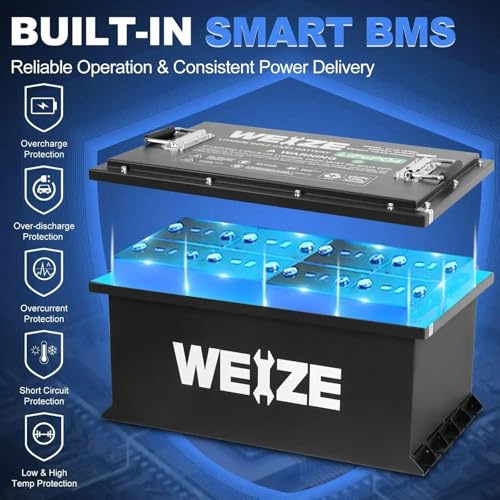 Weize 12V 100Ah TM LiFePO4 Lithium Battery, Built-in Smart BMS, Group 31 Deep Cycle Battery Perfect for Trolling Motor, RV, Solar, Marine, Overland/Van, and Off Grid Applications