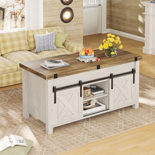 SEDETA Lift Top Coffee Table, 4 in 1 Multi-Function Convertible Coffee Tables with Storage and Hidden Compartment, Farmhouse Coffee Table Converts to Dining Table for Living Room, Grey