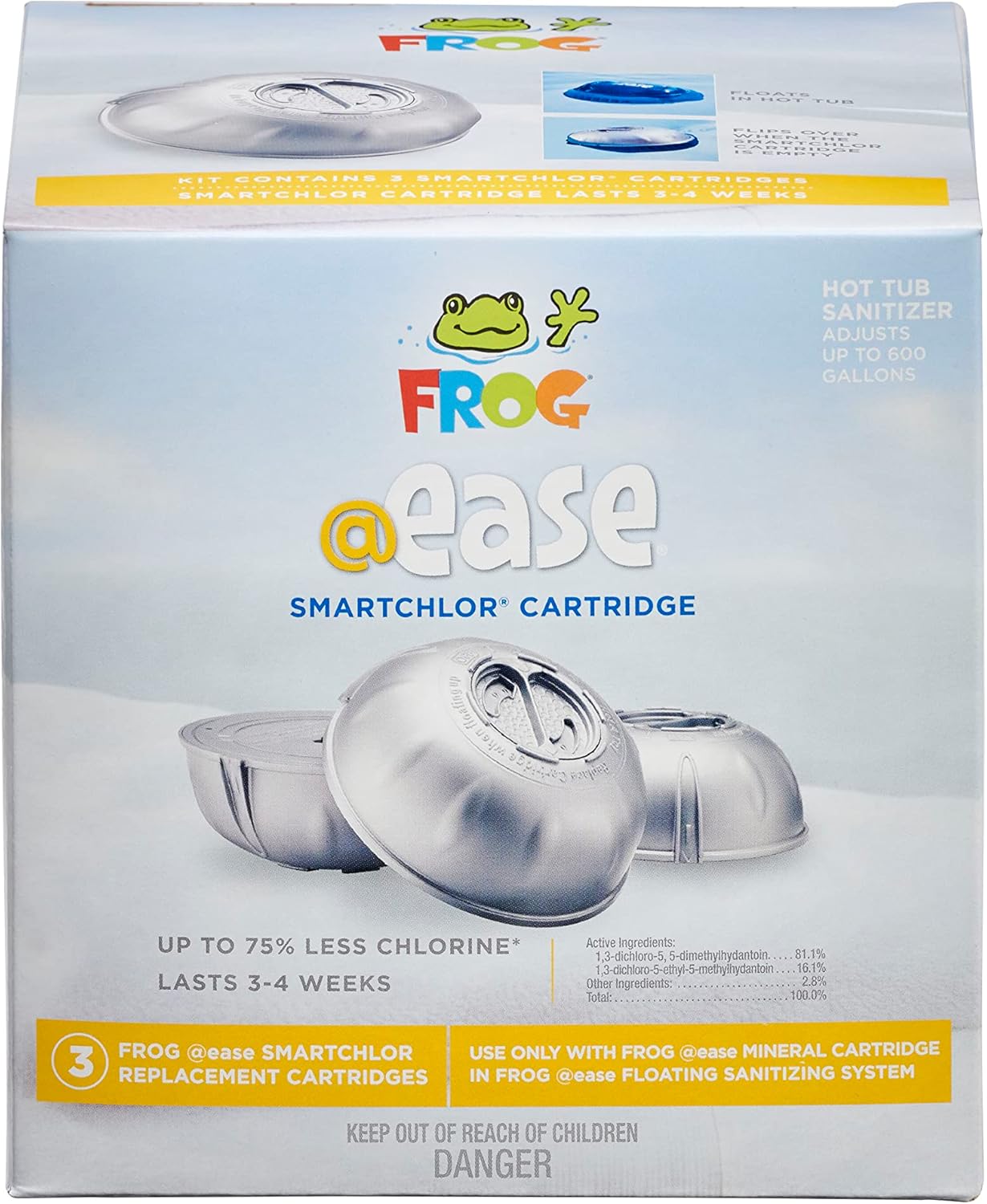 FROG® @Ease® Floating System + 3 Pack of SmartChlor® Replacements + 3 FROG Maintain® Non-Chlorine Shock Treatments for Hot Tubs
