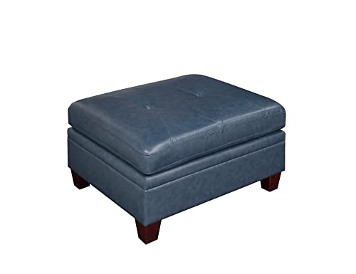 Contemporary Ink Blue Genuine Leather Sectional Sofa Set, 6-Piece, Tufted Back, Plush Couch, Wood Legs, 132 x 102 x 35 Inches NOT INCLUDE ottoman