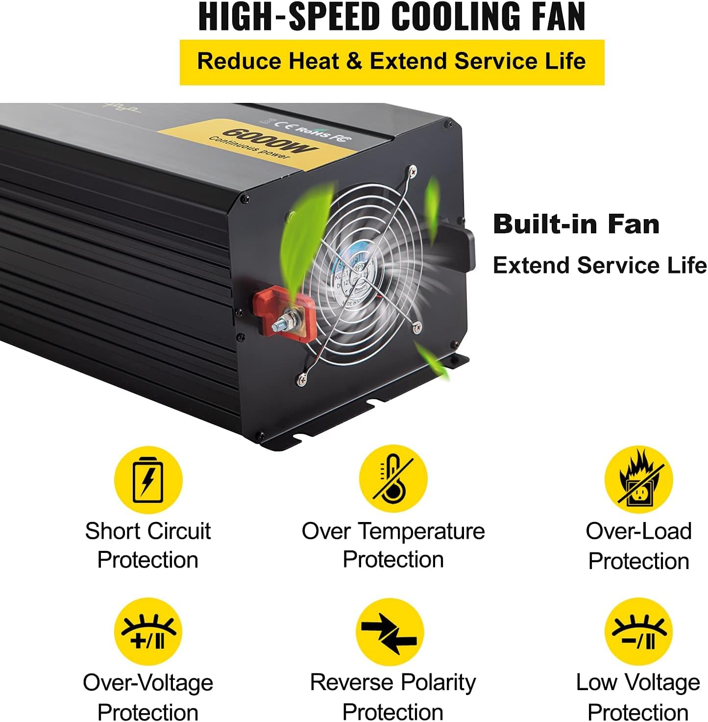 VEVOR Power Inverter, 6000W Modified Sine Wave Inverter, DC 12V to AC 120V Car Converter, with LCD Display, Remote Controller, LED Indicator, AC Outlets Inverter for Truck RV Car Boat Travel Camping
