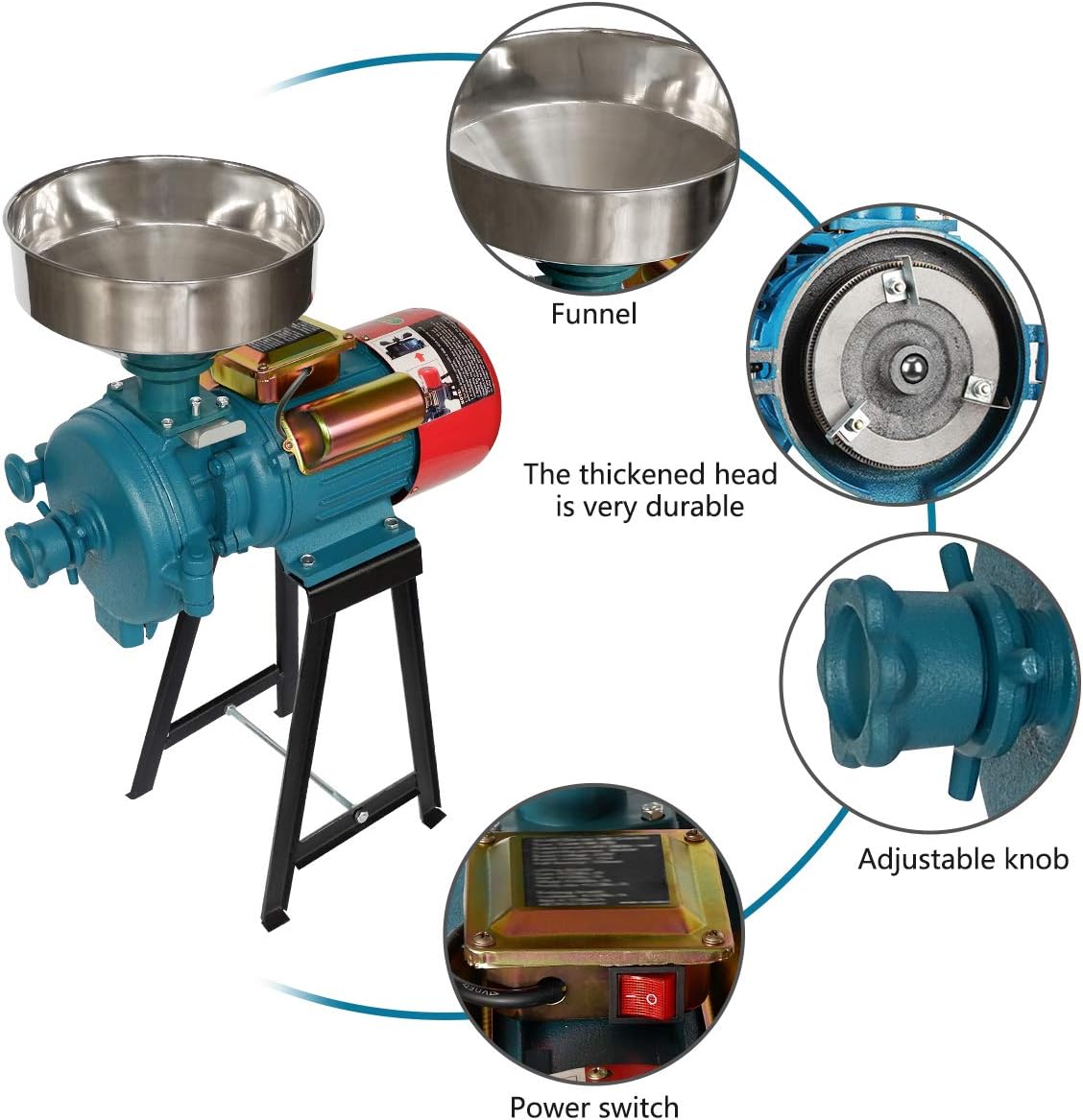 ABORON Corn Grinder Electric, Wheat Grain Mill Machine, Molino De Maiz Electrico, 3000W Dry Machine Cereals Coffee Wheat Miller, Commercial Home