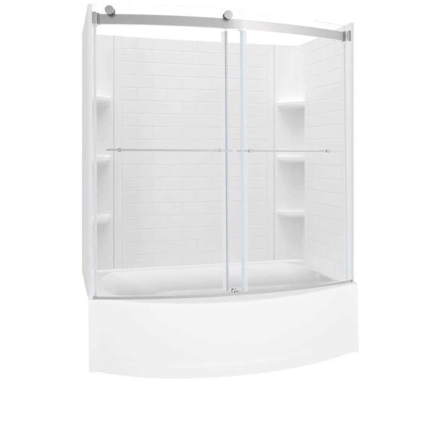 American Standard Elevate Brushed Nickel 58-in to 58-1/2-in x 59.96-in Framed Sliding Soft Close Bathtub Door AM00837400.295 - Shop Hardware Tools Online Store