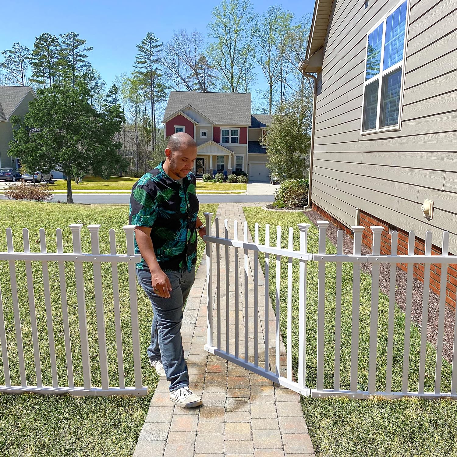 Zippity Burbank Vinyl Picket Fence 44" W x 41" H 2 Pack and Burbank No-Dig White Vinyl Gate Kit 59.7" W x 41.1" H
