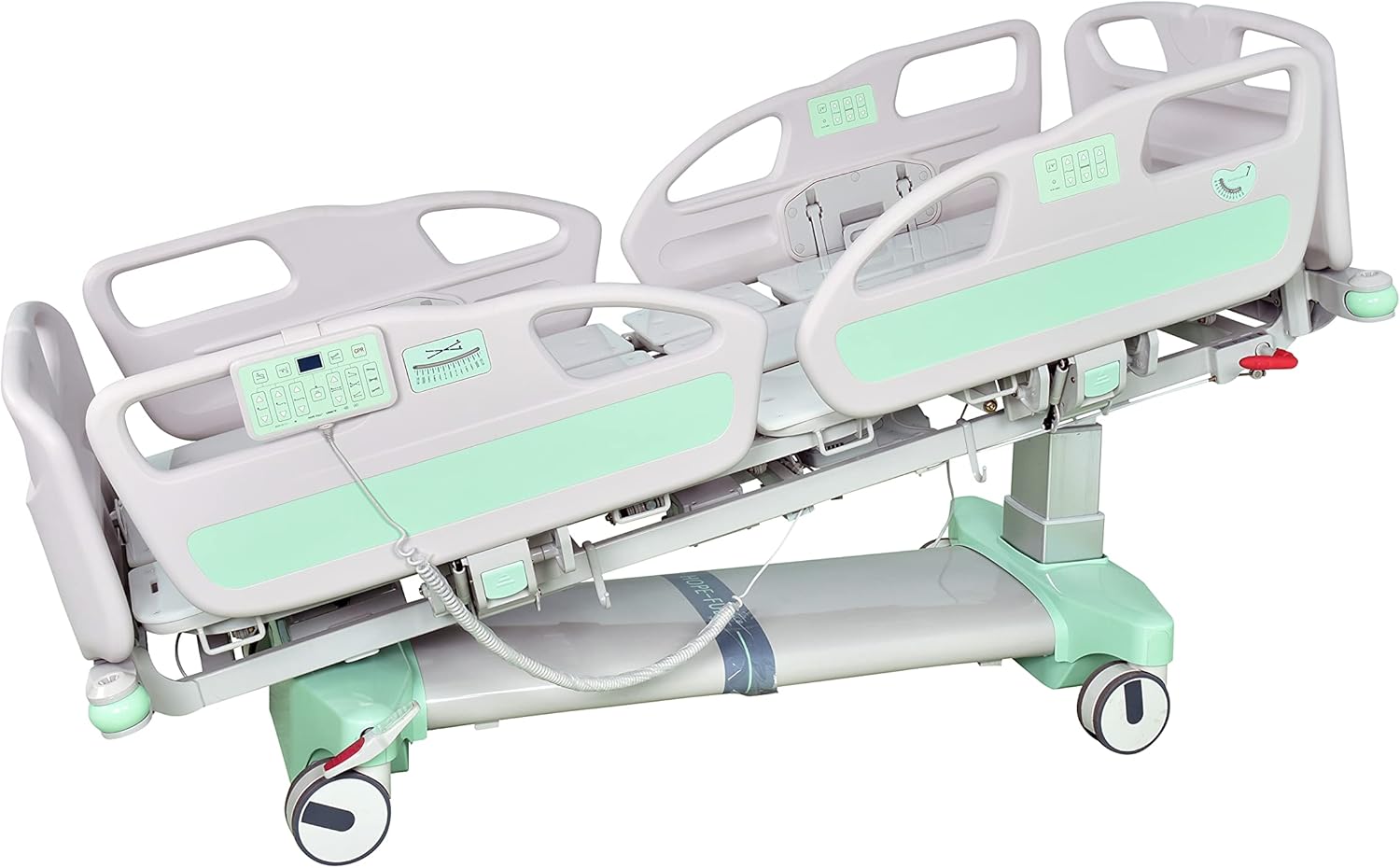 Hopefull EZ-Turn Multi-Functional ICU Electric Hospital Bed (5 Functions Plus Lateral Tilting and Rotation, LINAK Motor and Control System, Central Locking System, Integrated Scale, Foot Control Pads