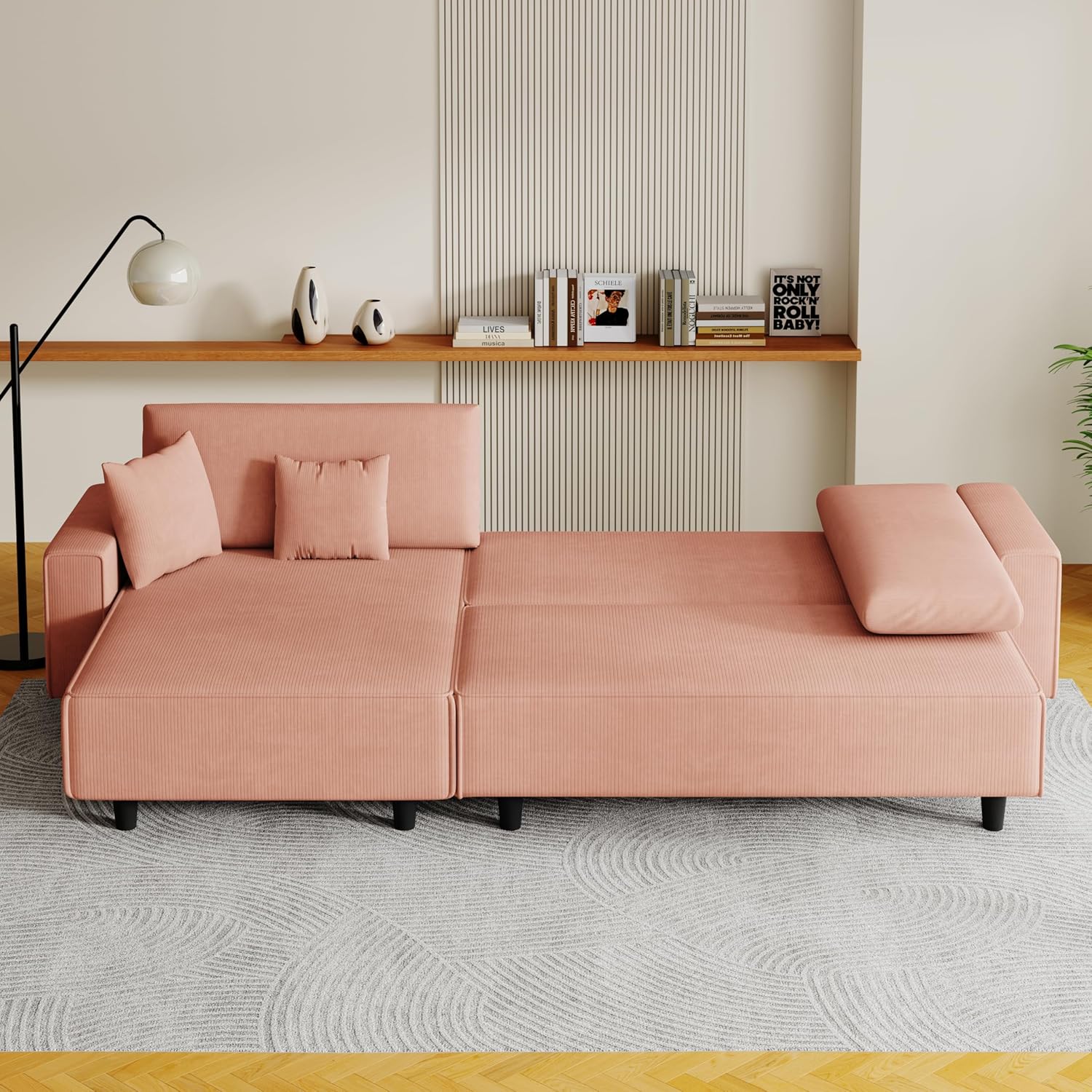 The 93" Orange Corduroy Sofa Bed Comes with 2 Pillows to fit in The Living Room and The Apartment is not overcrowded Modern Couch for Bedroom,Apartment Sofa,Office Couch