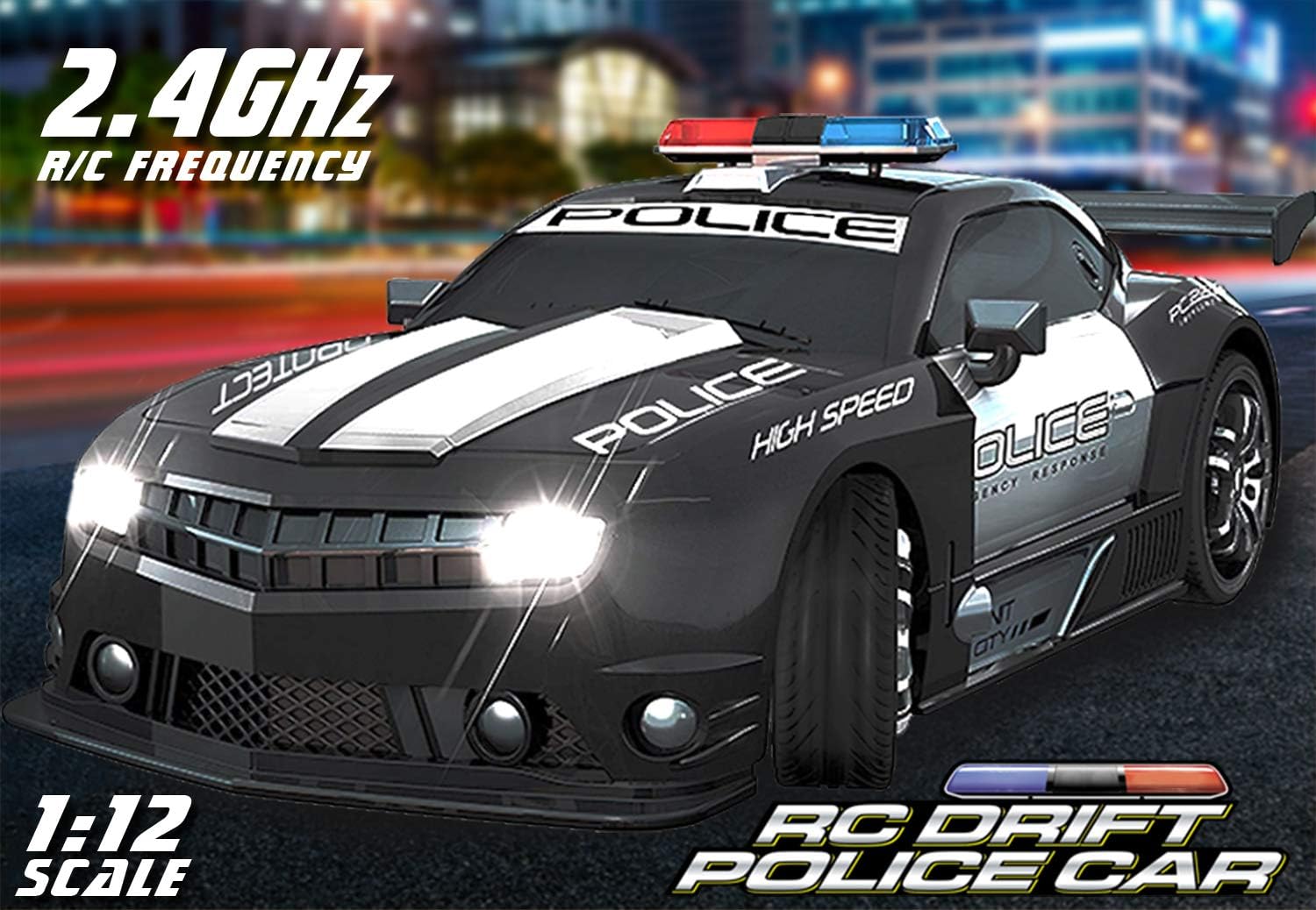 Haktoys Remote Control Police Car RC High Speed Cop Chase 1:12 Scale Radio Control Patrol Sports Vehicle with Headlights Pack of 2