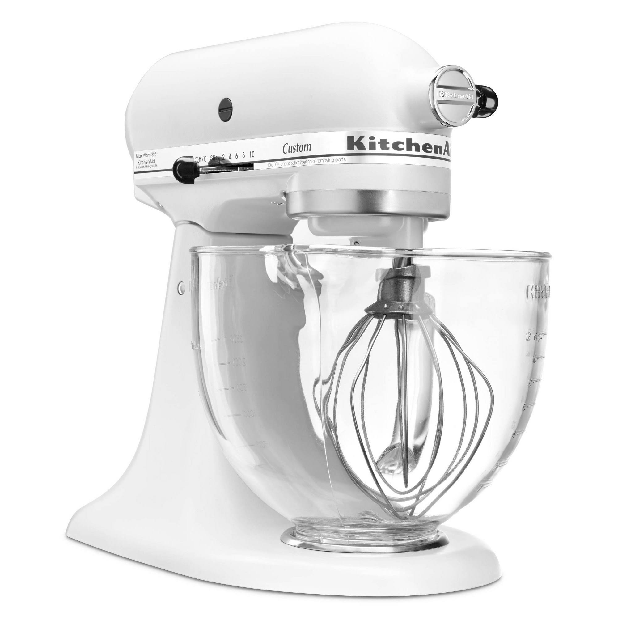 KitchenAid 5-Quart Stand Mixer Glass Bowl Matte White
