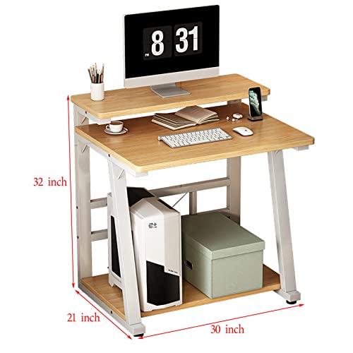 Computer Desk with Monitor Stand and Storage Shelves,30 Inch Small Computer Desk Home Office Desk Study Table for Small Spaces, Oak