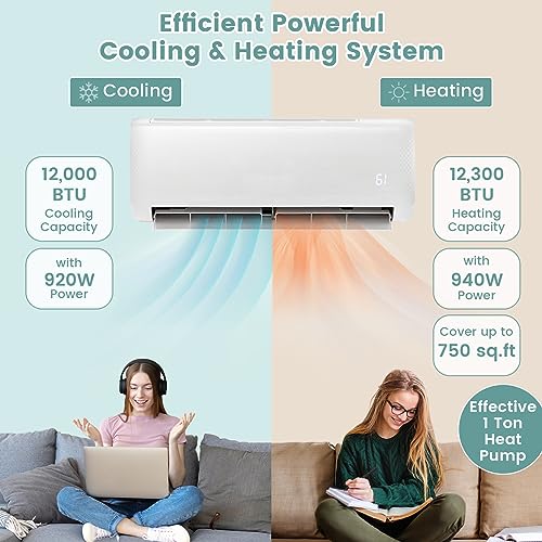 RELAX4LIFE Mini Split Ac/Heating System - Mini Split Air Conditioner w/Heat Pump, Remote Control, Timer, Self-Cleaning, Installation Kit, Inverter Split AC Unit