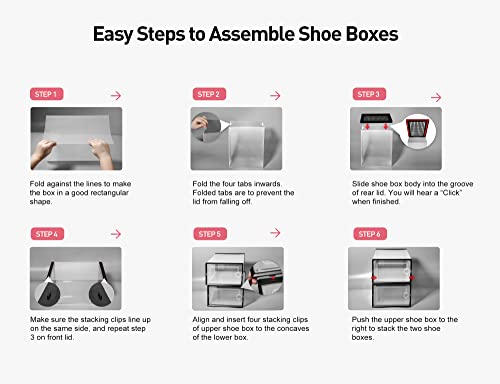 Kuject X-Large Shoe Storage Boxes Organizers Clear Plastic Stackable 12 Pack, Shoe Rack & Holder Substitute, Sneaker Containers, Toy Storage Organizer Bins for Entryway, Closet, Under Bed, Black